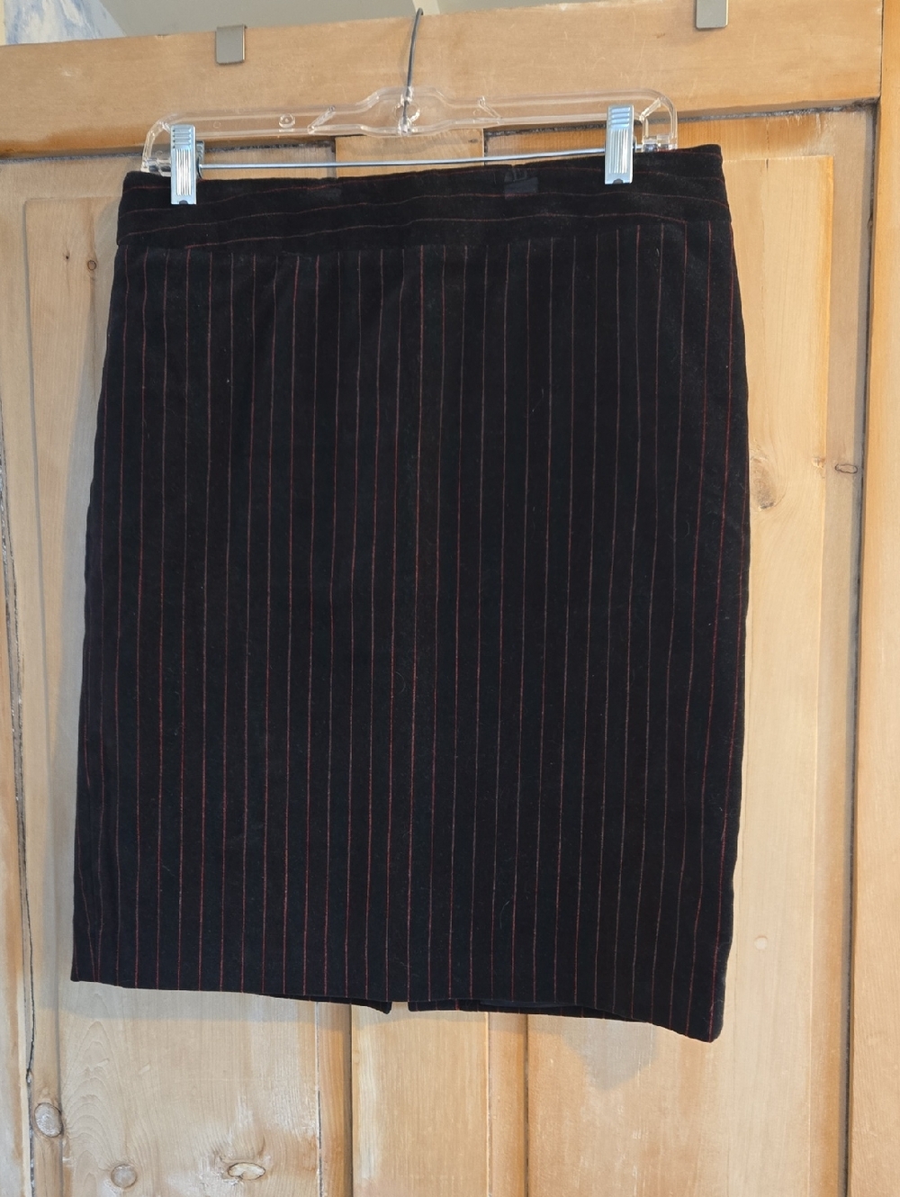 Ann Taylor Black Velvet Pencil Skirt with Red Pinstripes